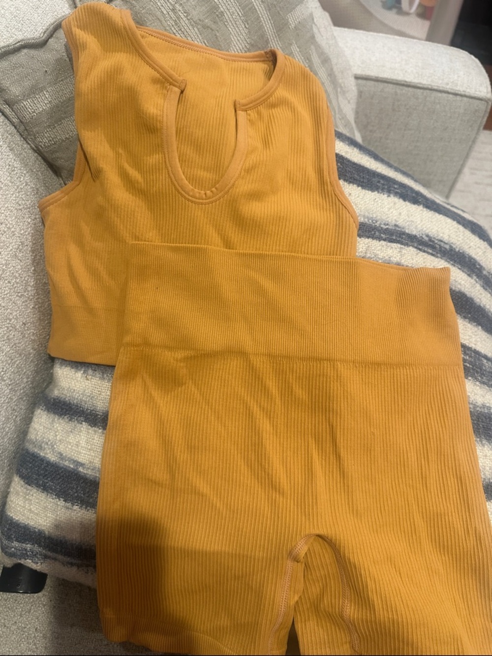Amazon Women's Athletic Shorts and Crop Tank Set - Mustard